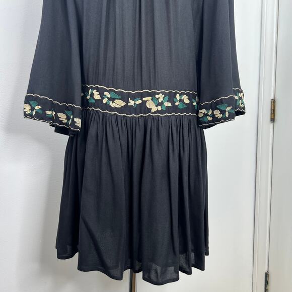 World Market NWT Dress Embroidered Dark Romantic Black/Gold Boho Flowy Size S/M - Picture 9 of 16